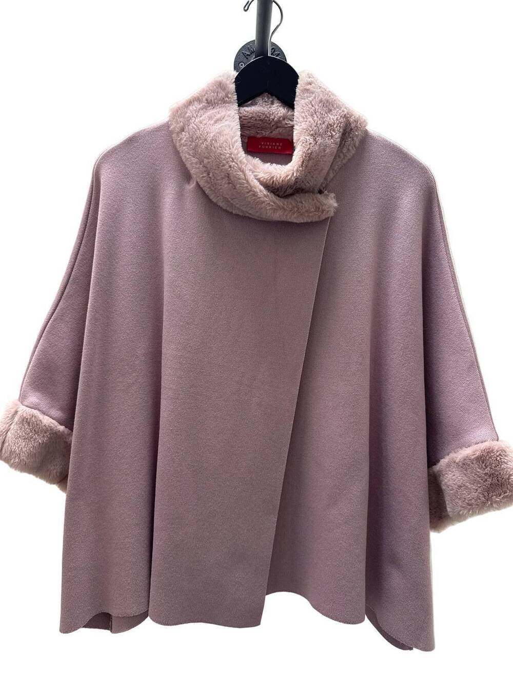 NEW VIVIANE FURRIER women's fur collar tricot coat in mauve